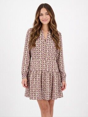 Loft Shirt Dress Size 10 Geometric Drop Waist Side Zip Balloon Sleeves Relaxed